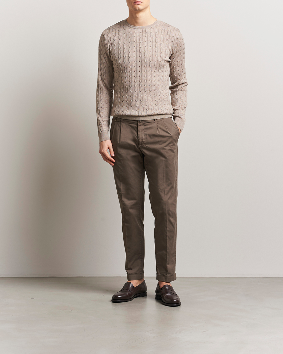 Men | Sweaters & Knitwear | Stenströms | Merino Cable Crew Neck Beige