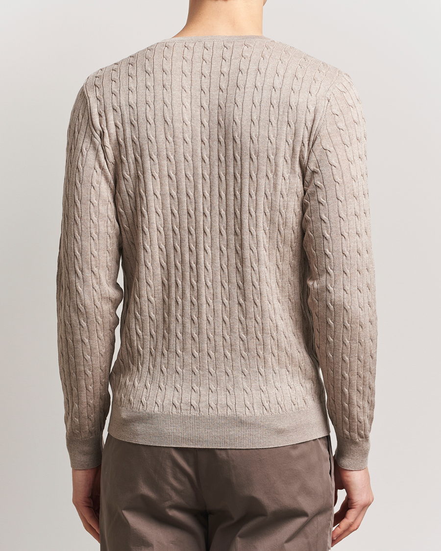 Men | Sweaters & Knitwear | Stenströms | Merino Cable Crew Neck Beige