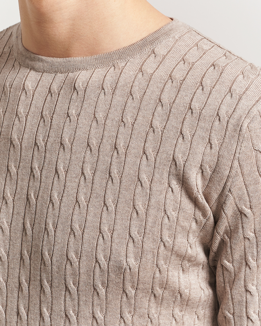 Men | Sweaters & Knitwear | Stenströms | Merino Cable Crew Neck Beige