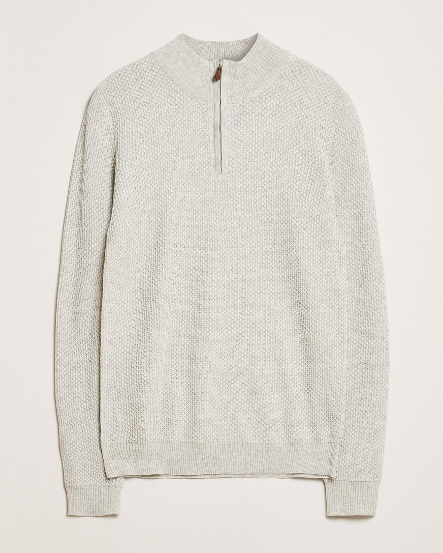 Men | Sweaters & Knitwear | Stenströms | Knitted Textured Half-Zip Grey
