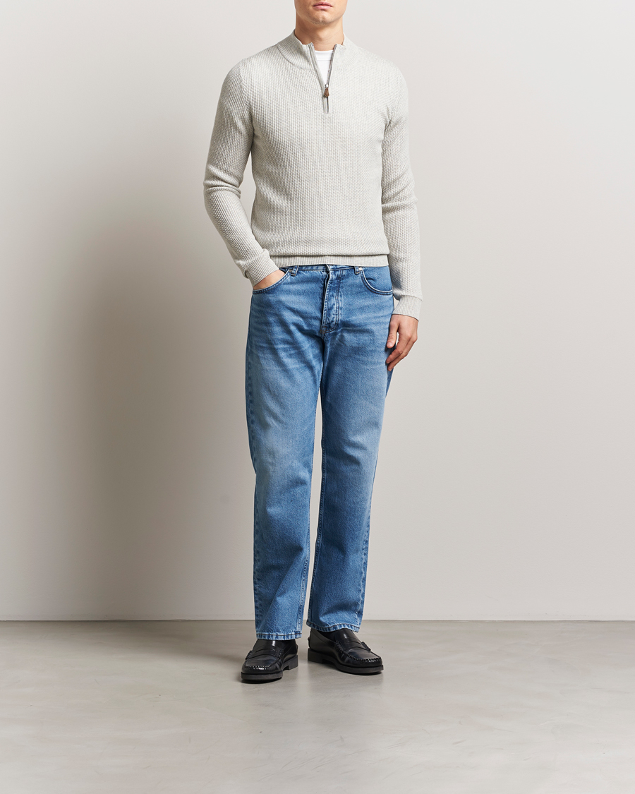 Men | Sweaters & Knitwear | Stenströms | Knitted Textured Half-Zip Grey