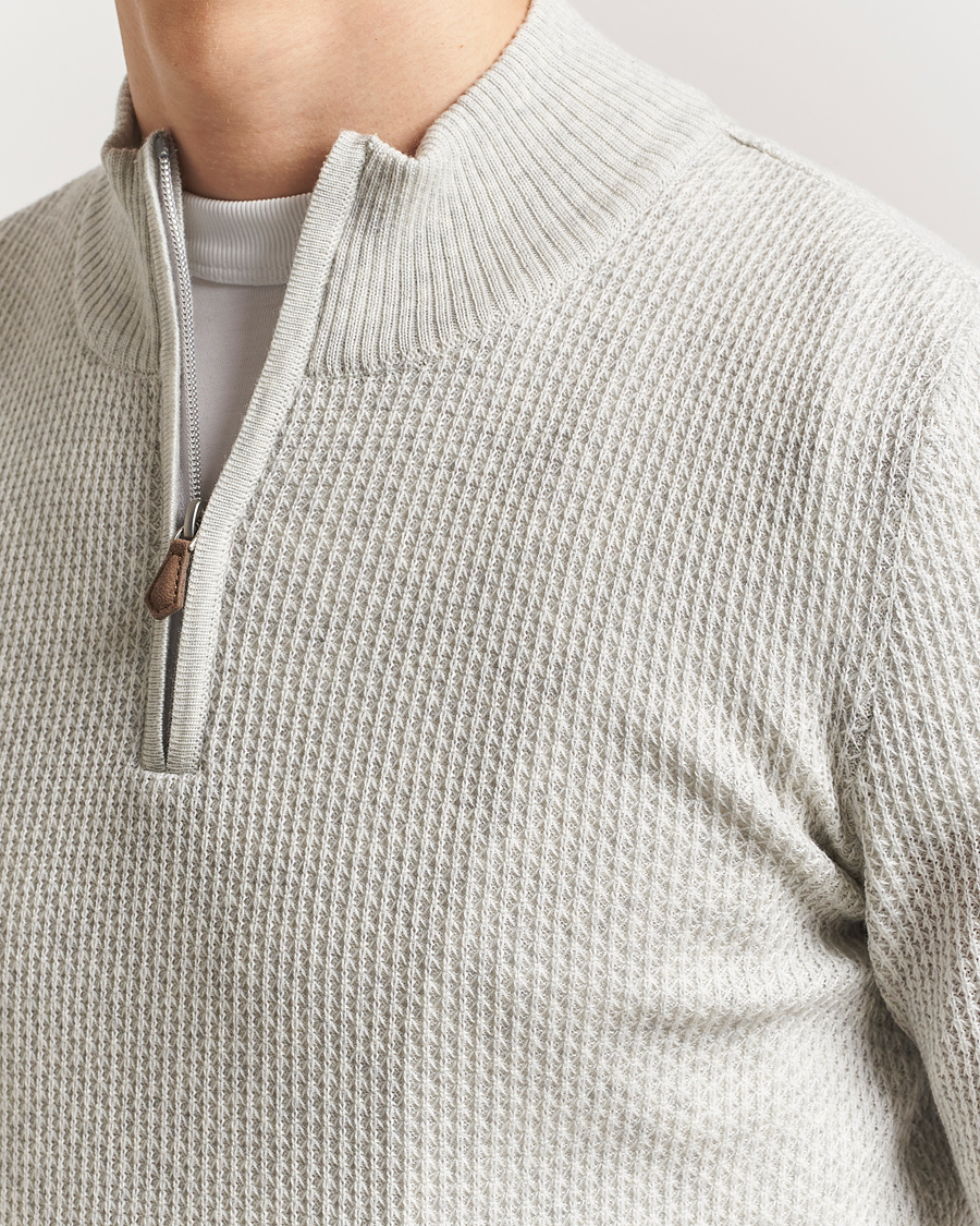 Men | Sweaters & Knitwear | Stenströms | Knitted Textured Half-Zip Grey