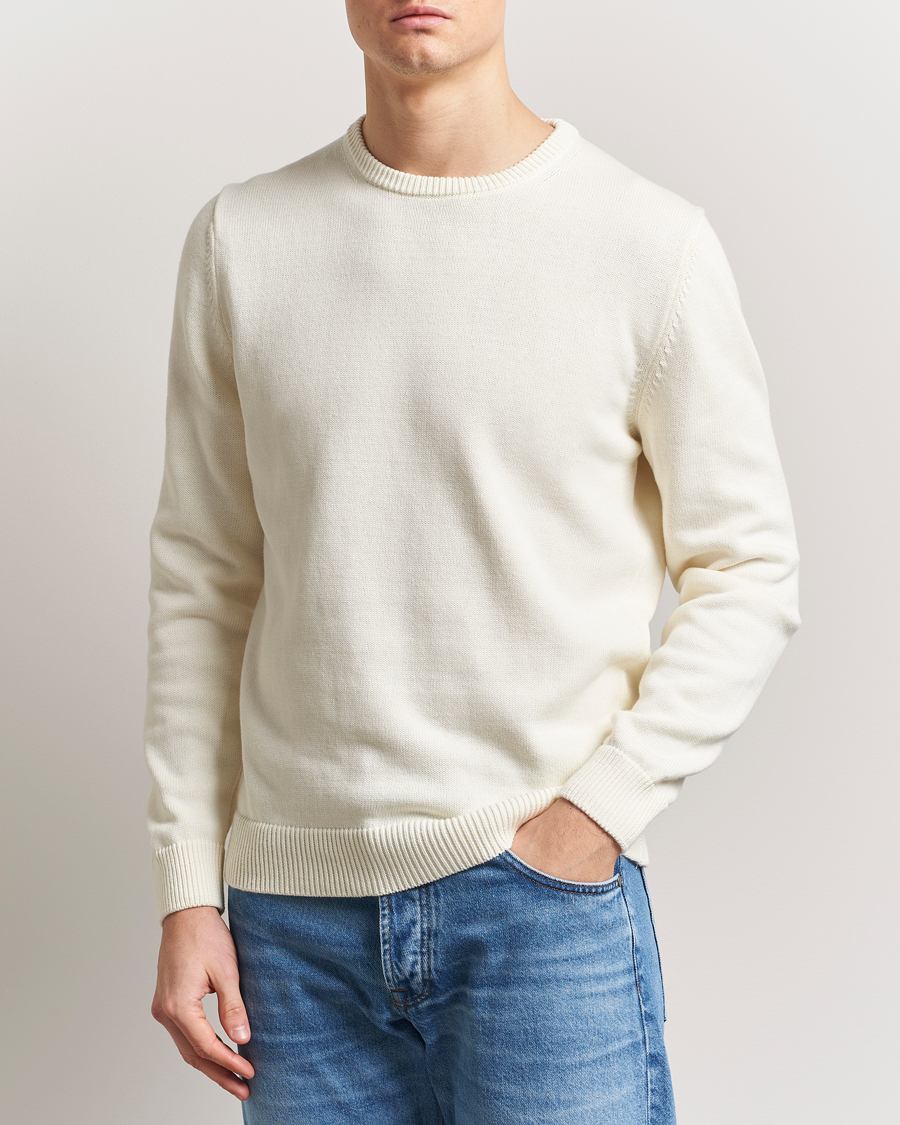 Men | Sweaters & Knitwear | Stenströms | Organic Cotton Knitted Sweater White