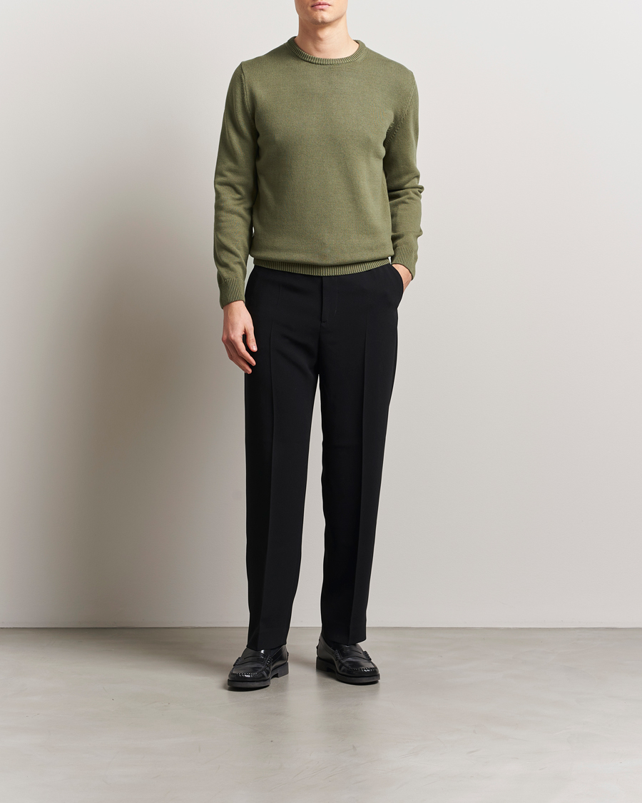 Men | Sweaters & Knitwear | Stenströms | Organic Cotton Knitted Sweater Olive