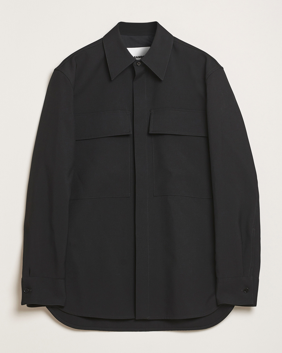Men | Shirts | Jil Sander | Double Pocket Gabardine Overshirt Black