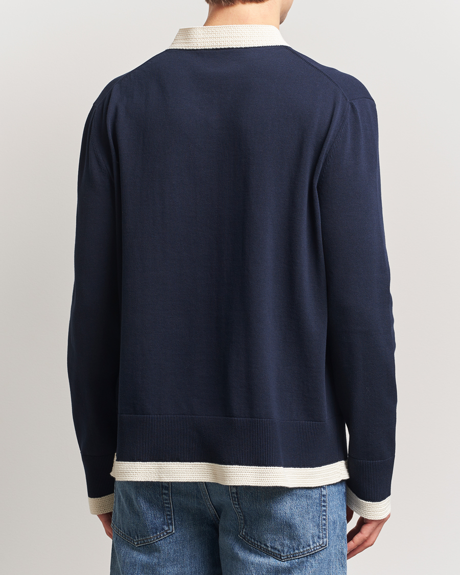 Jil Sander Contrast Trim V-Neck Sweater Navy at CareOfCarl.com