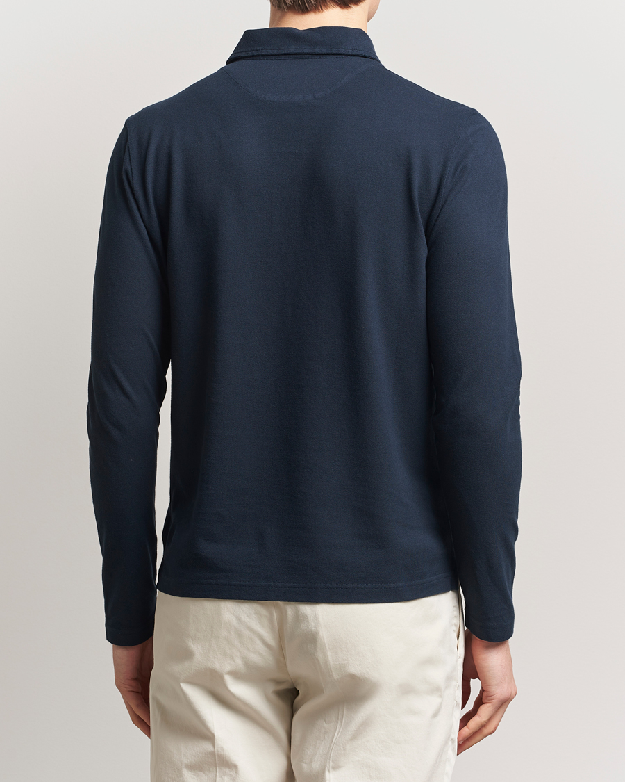Men | Sweaters & Knitwear | Zanone | Soft Cotton Piquet Long Sleeve Polo Navy