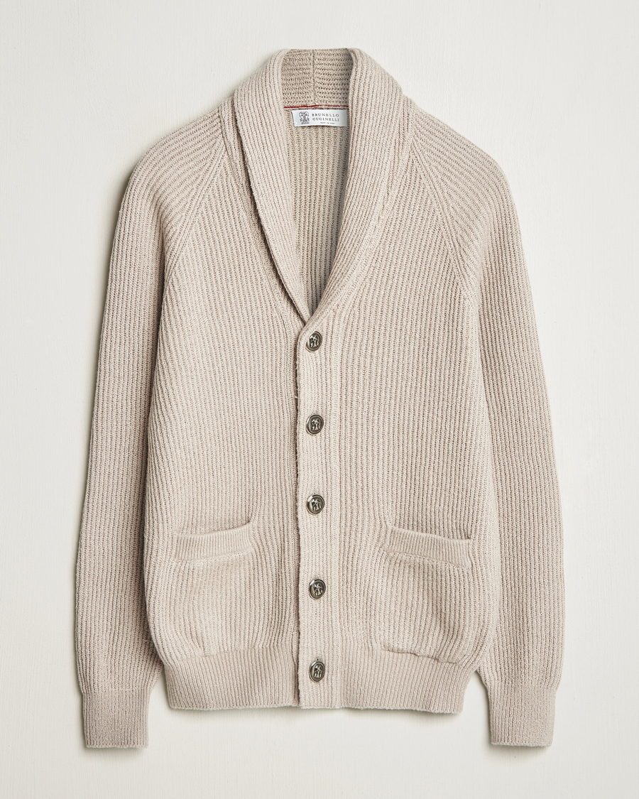Men | Sweaters & Knitwear | Brunello Cucinelli | Heavy Rib Shawl Cardigan Beige
