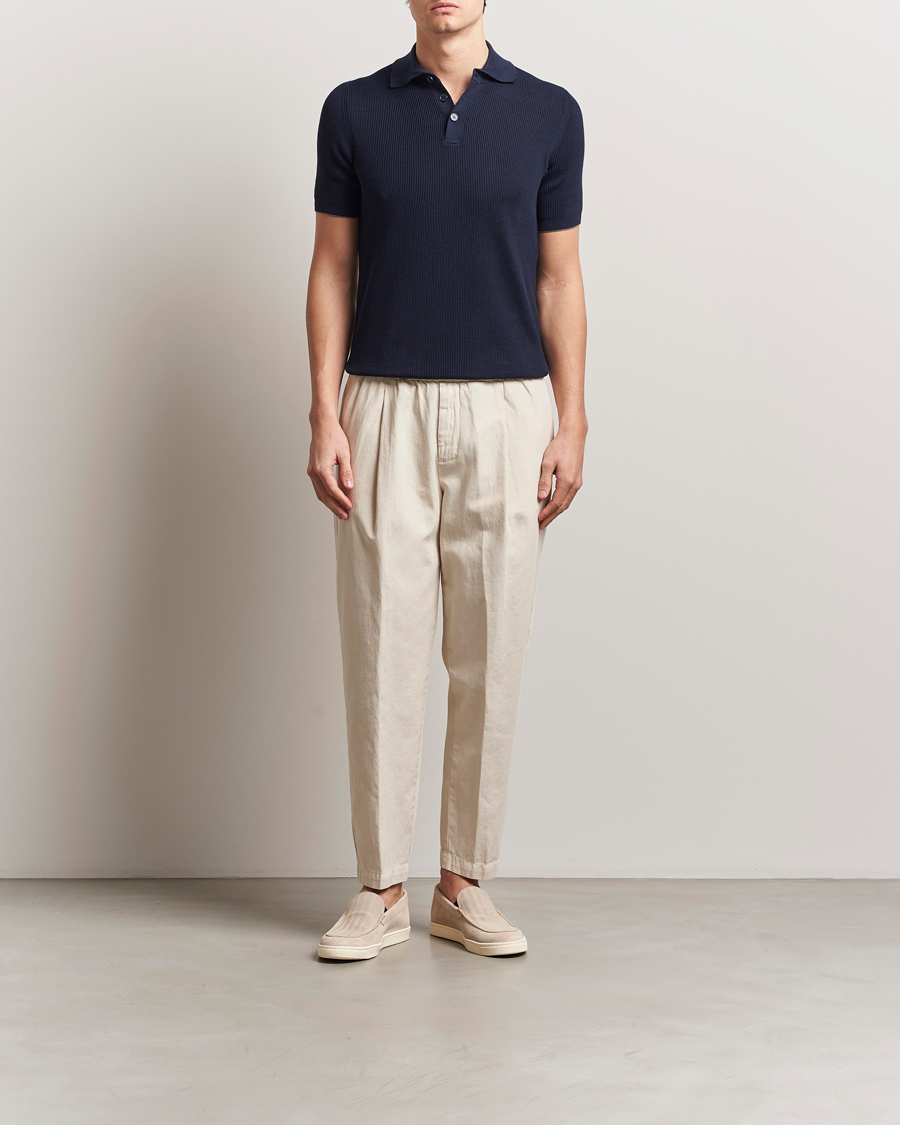 Men | Polo Shirts | Brunello Cucinelli | Cotton Rib Knitted Polo Navy