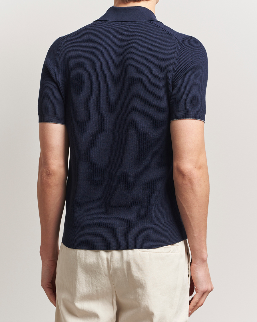 Men | Polo Shirts | Brunello Cucinelli | Cotton Rib Knitted Polo Navy