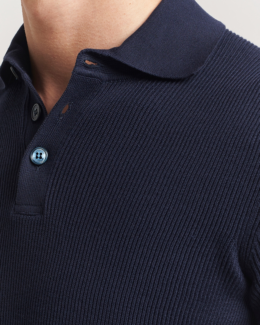 Men | Polo Shirts | Brunello Cucinelli | Cotton Rib Knitted Polo Navy