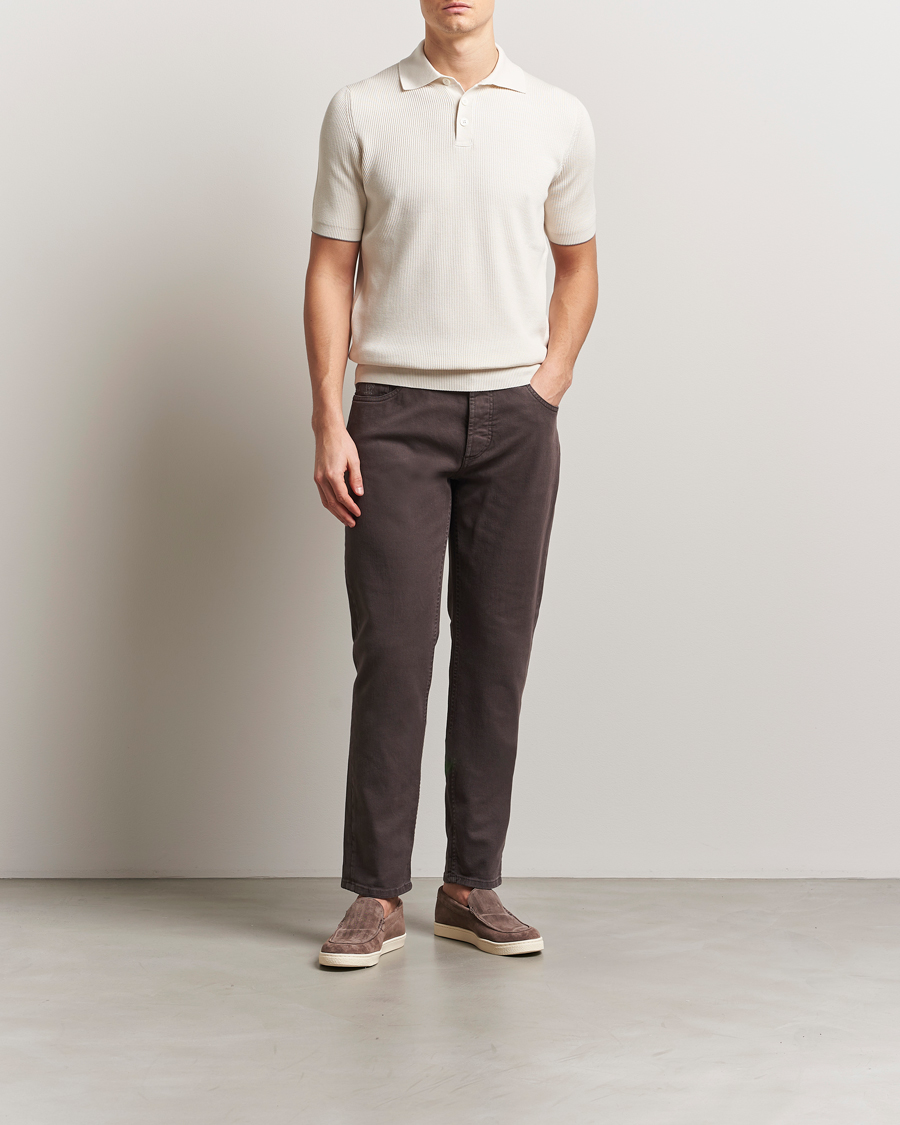 Brunello Cucinelli Cotton Rib Knitted Polo Off White at CareOfCarl.com