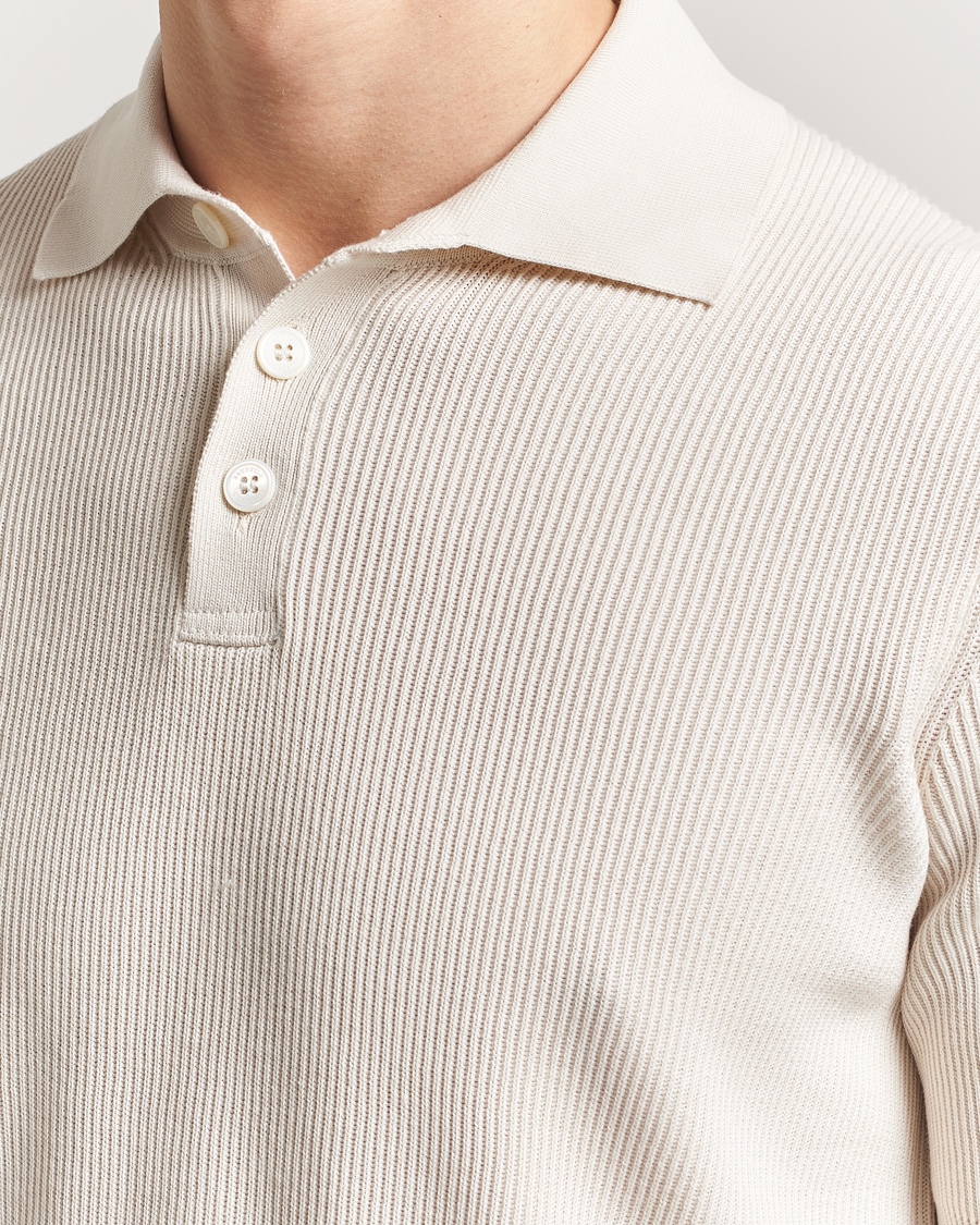Brunello Cucinelli Cotton Rib Knitted Polo Off White at CareOfCarl.com