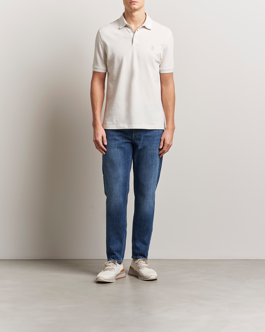 Brunello Cucinelli Short Sleeve Logo Polo Off White at CareOfCarl.com