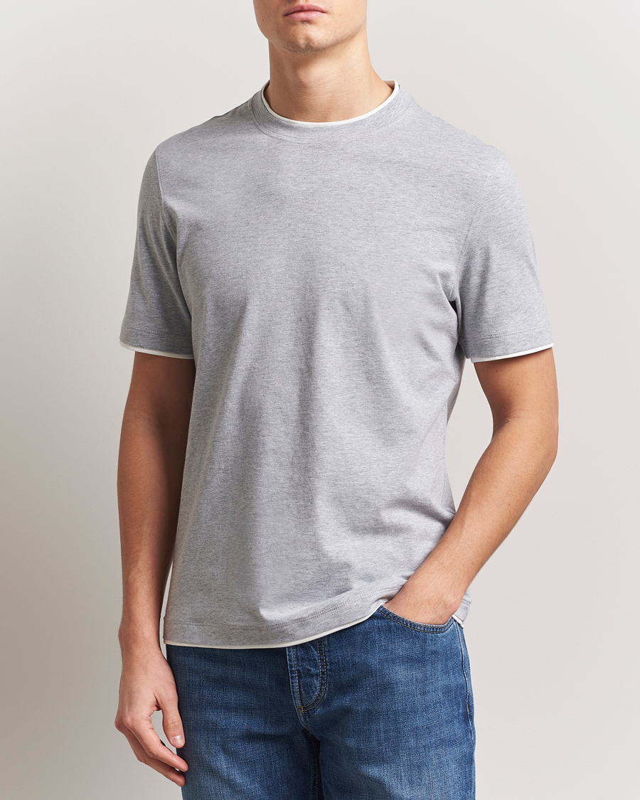 Brunello Cucinelli Short Sleeve Contrast T-Shirt Heather Grey at