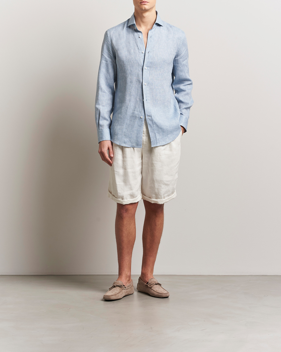 Brunello Cucinelli Easy Fit Linen Shirt Light Blue at CareOfCarl.com