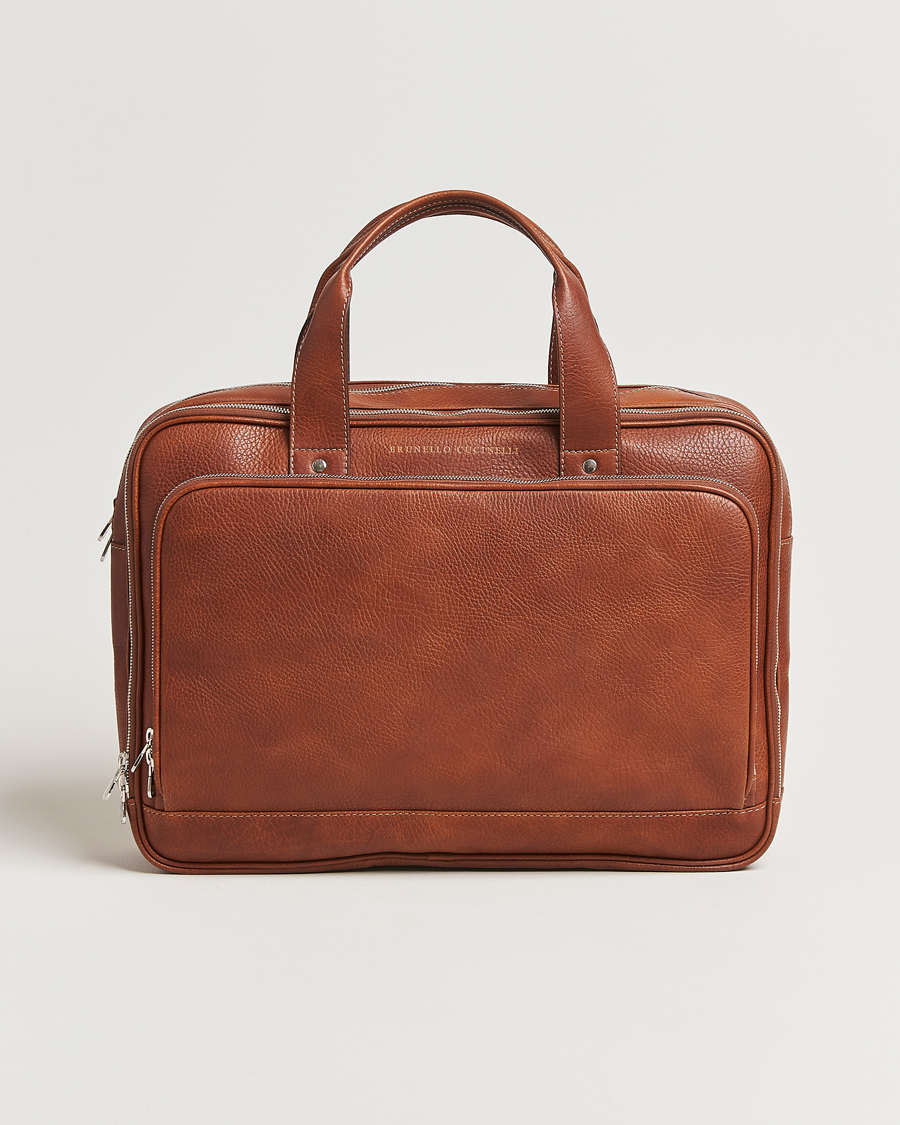Men | Brunello Cucinelli Grain Leather Briefcase Cognac | Brunello Cucinelli | Grain Leather Briefcase Cognac