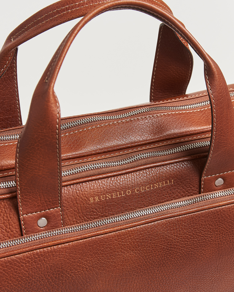 Men | Brunello Cucinelli Grain Leather Briefcase Cognac | Brunello Cucinelli | Grain Leather Briefcase Cognac