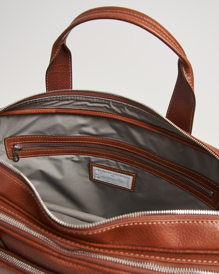 Brunello Cucinelli Grain Leather Briefcase Cognac at CareOfCarl.com