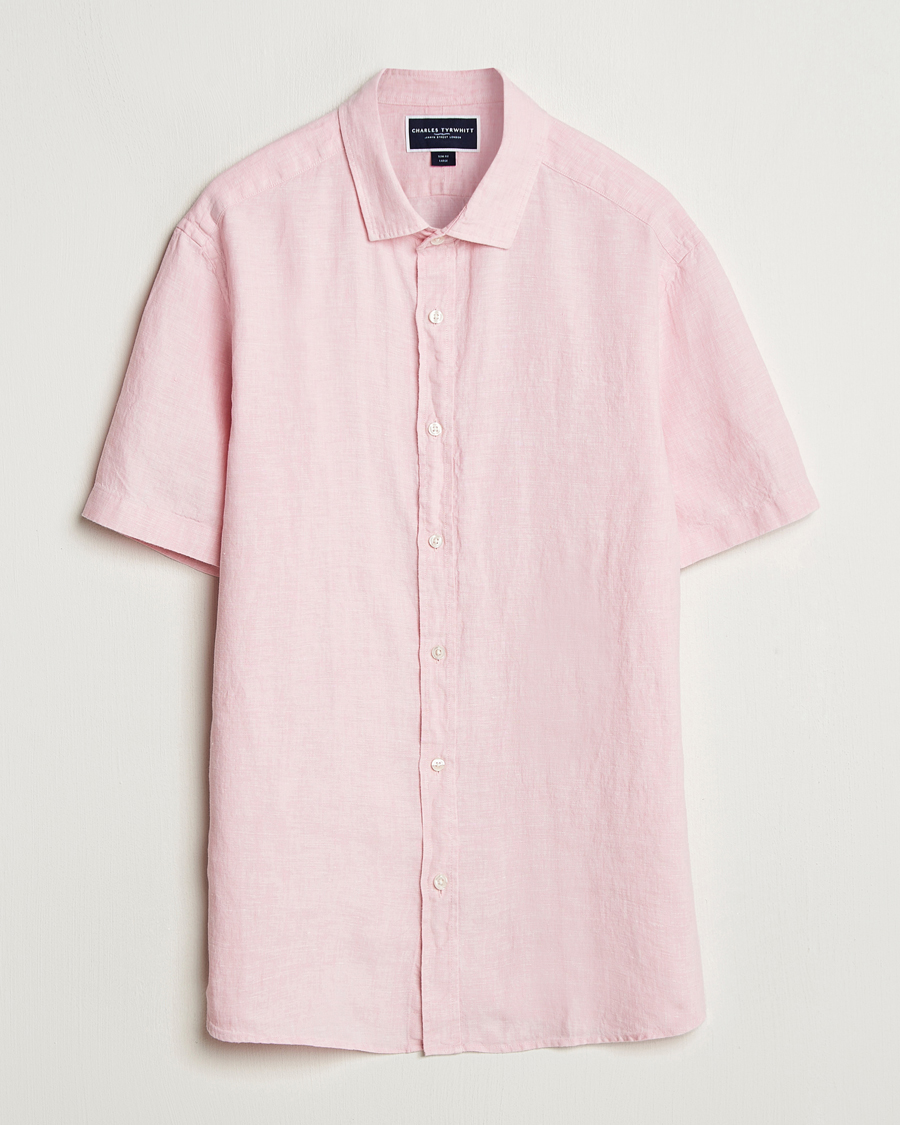 Men | Shirts | Charles Tyrwhitt | Pure Linen Short Sleeve Slim Fit Shirt Pink