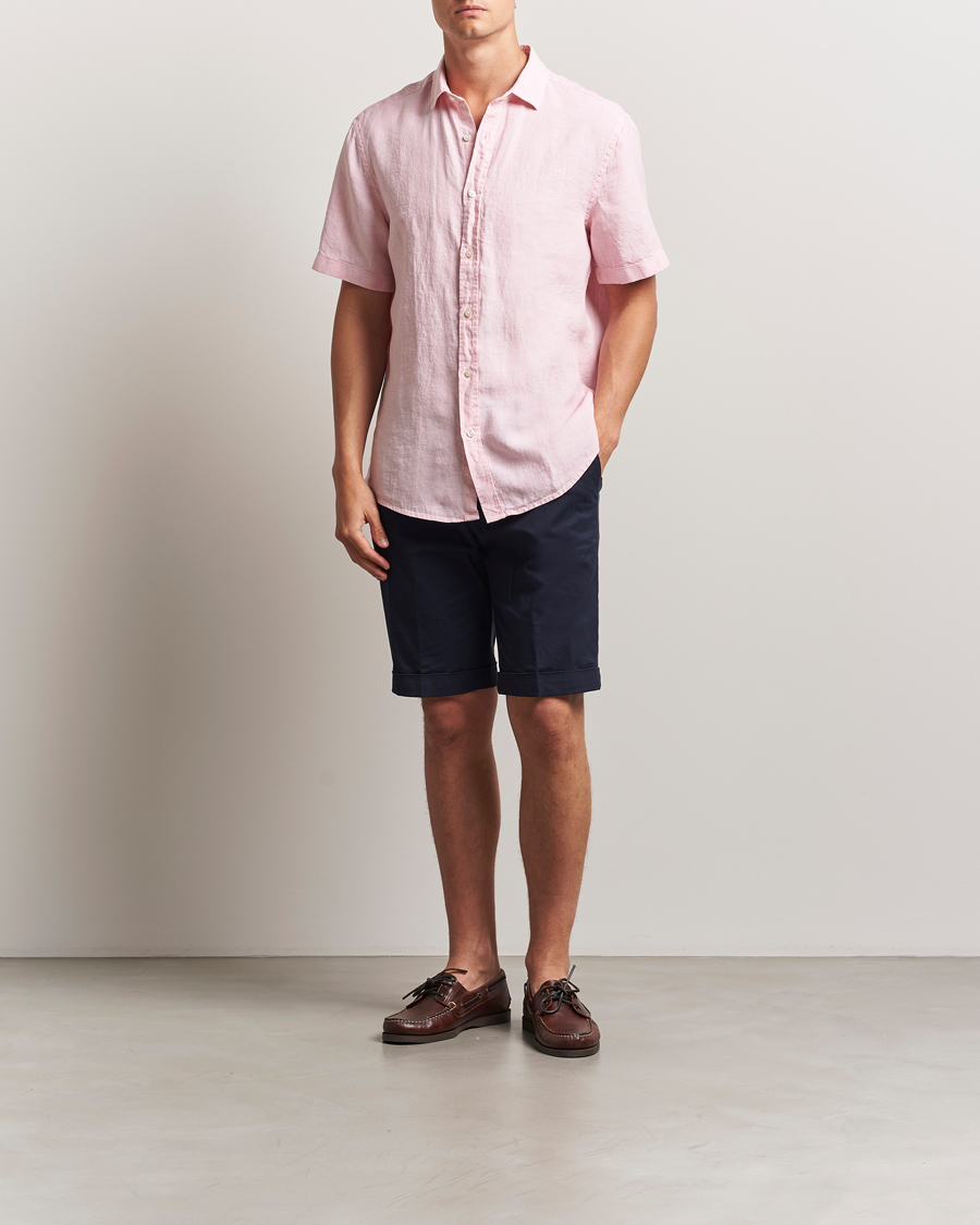 Men | Shirts | Charles Tyrwhitt | Pure Linen Short Sleeve Slim Fit Shirt Pink