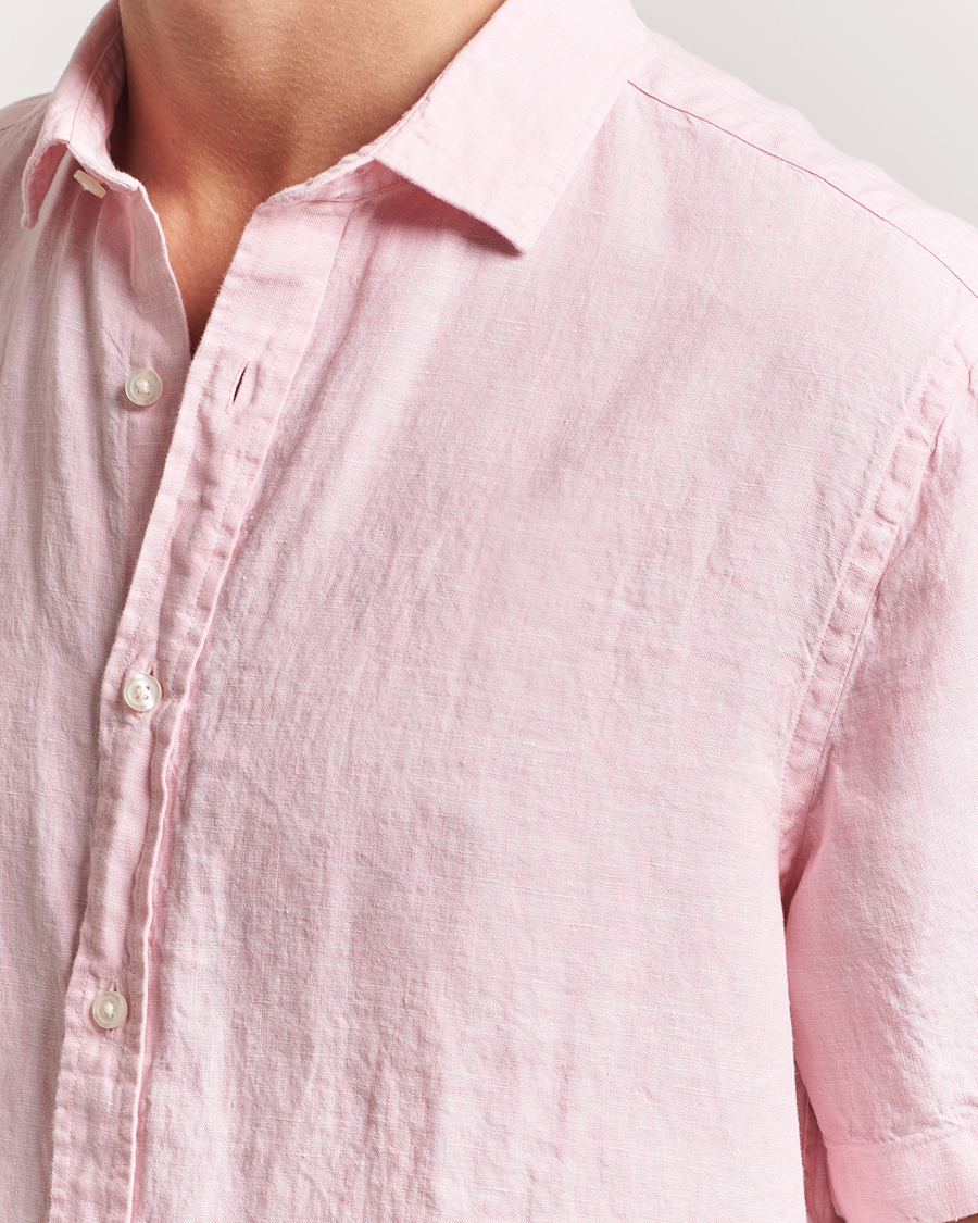 Men | Shirts | Charles Tyrwhitt | Pure Linen Short Sleeve Slim Fit Shirt Pink