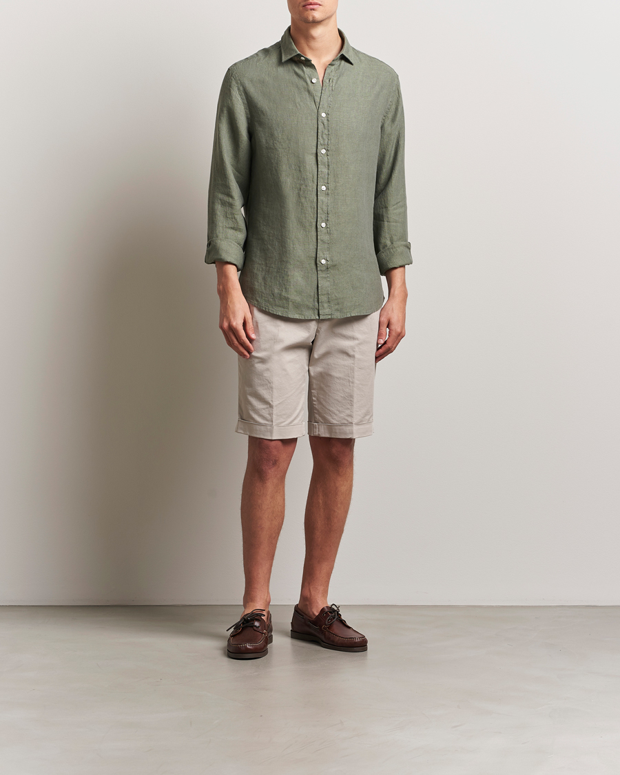 Men | Shirts | Charles Tyrwhitt | Pure Linen Slim Fit Shirt Olive