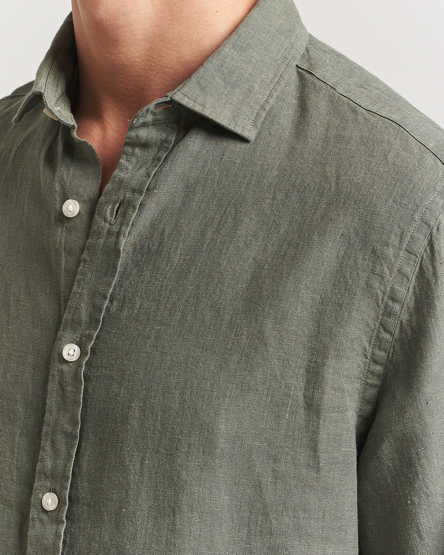 Men | Shirts | Charles Tyrwhitt | Pure Linen Slim Fit Shirt Olive
