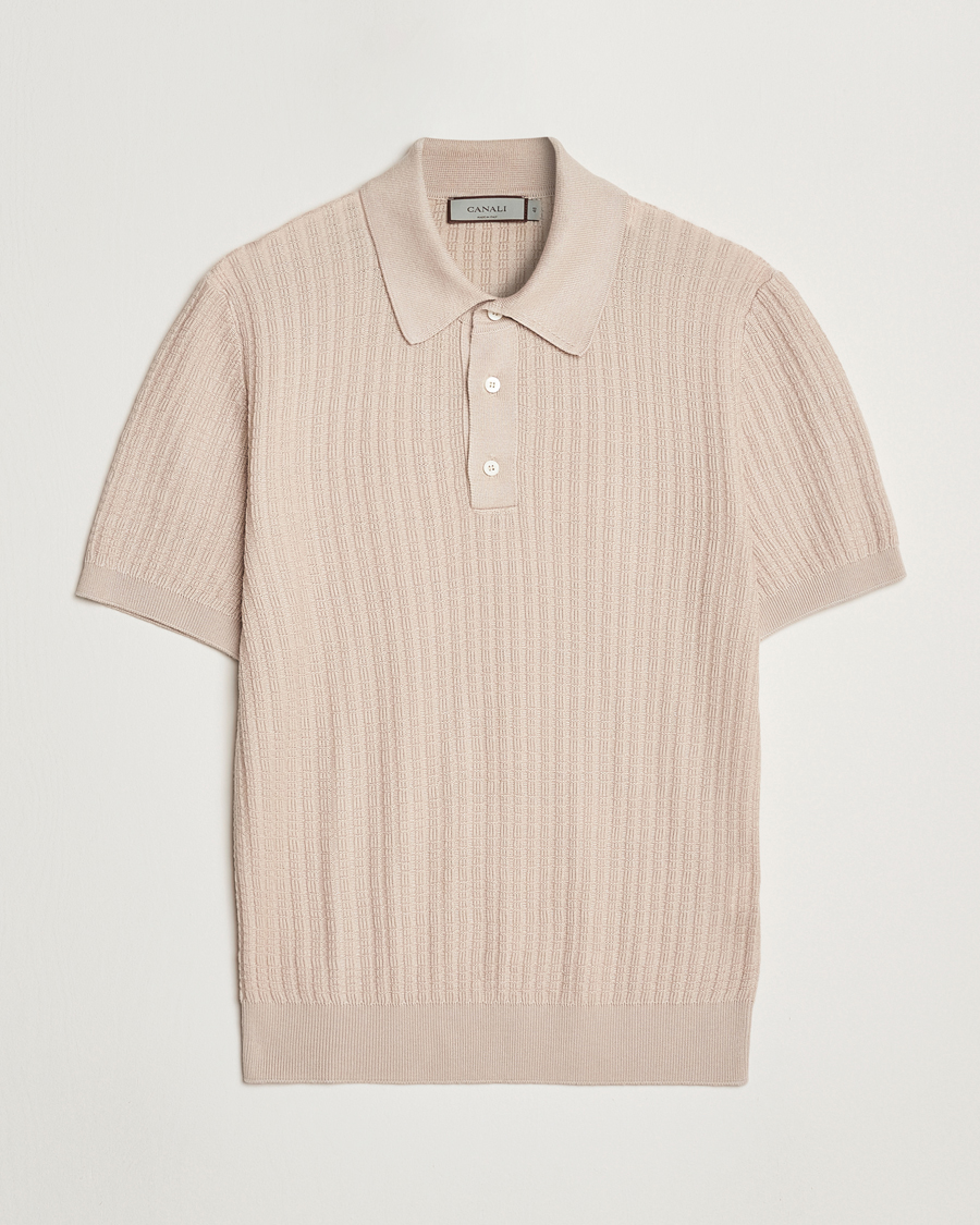 Men | Polo Shirts | Canali | Jacquard Short Sleeve Polo Beige