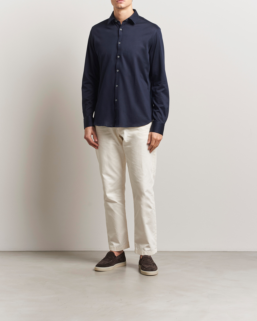 Men | Shirts | Canali | Slim Fit Jersey Shirt Navy