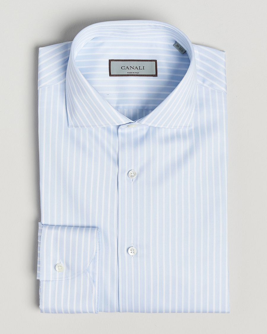 Men | Shirts | Canali | Slim Fit Striped Cotton Shirt Light Blue