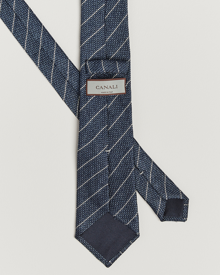 Men | Canali Garza Regimental Stripe Silk Tie Dark Blue | Canali | Garza Regimental Stripe Silk Tie Dark Blue
