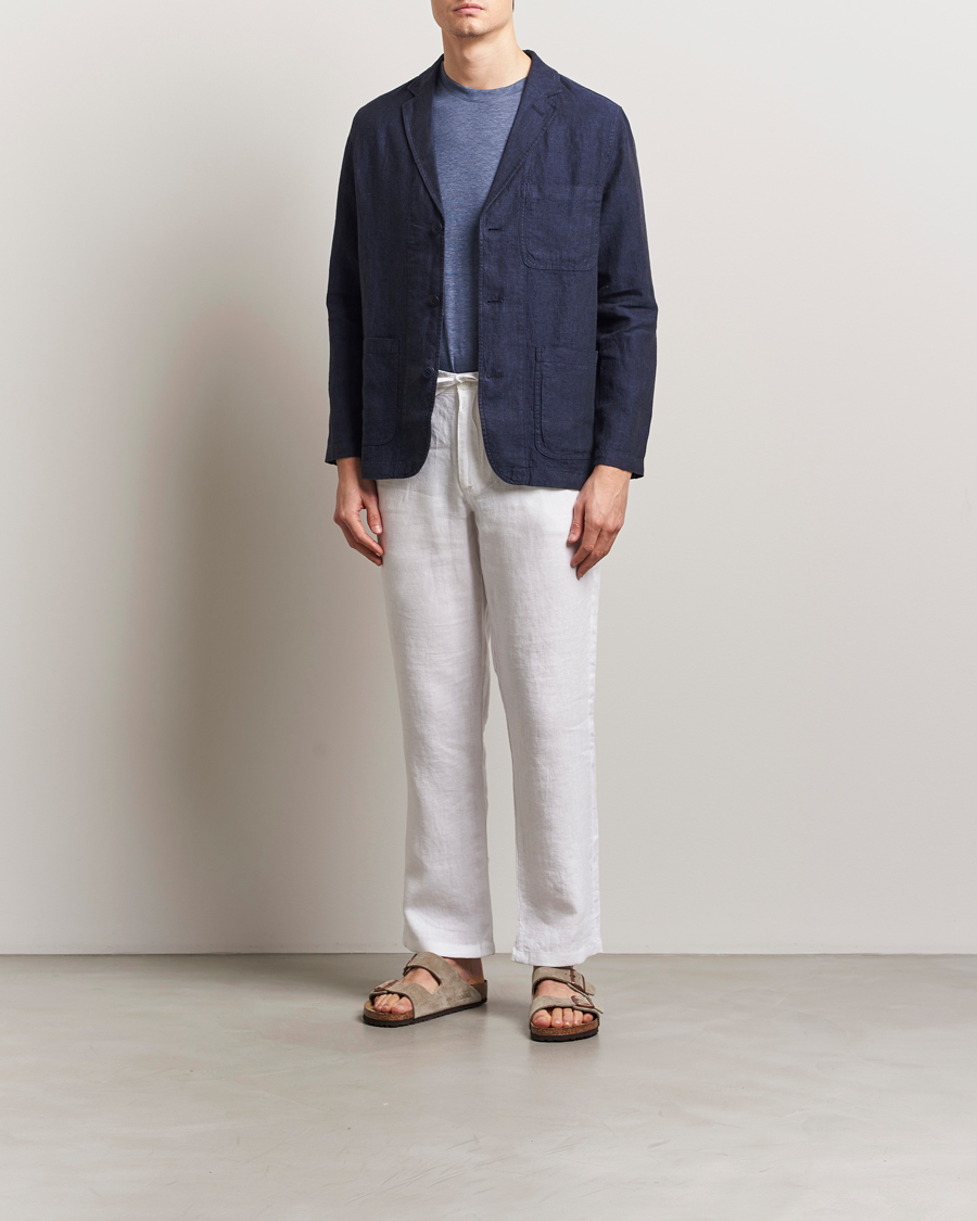 Men | Trousers | KnowledgeCotton Apparel | Loose Linen Pants Bright White