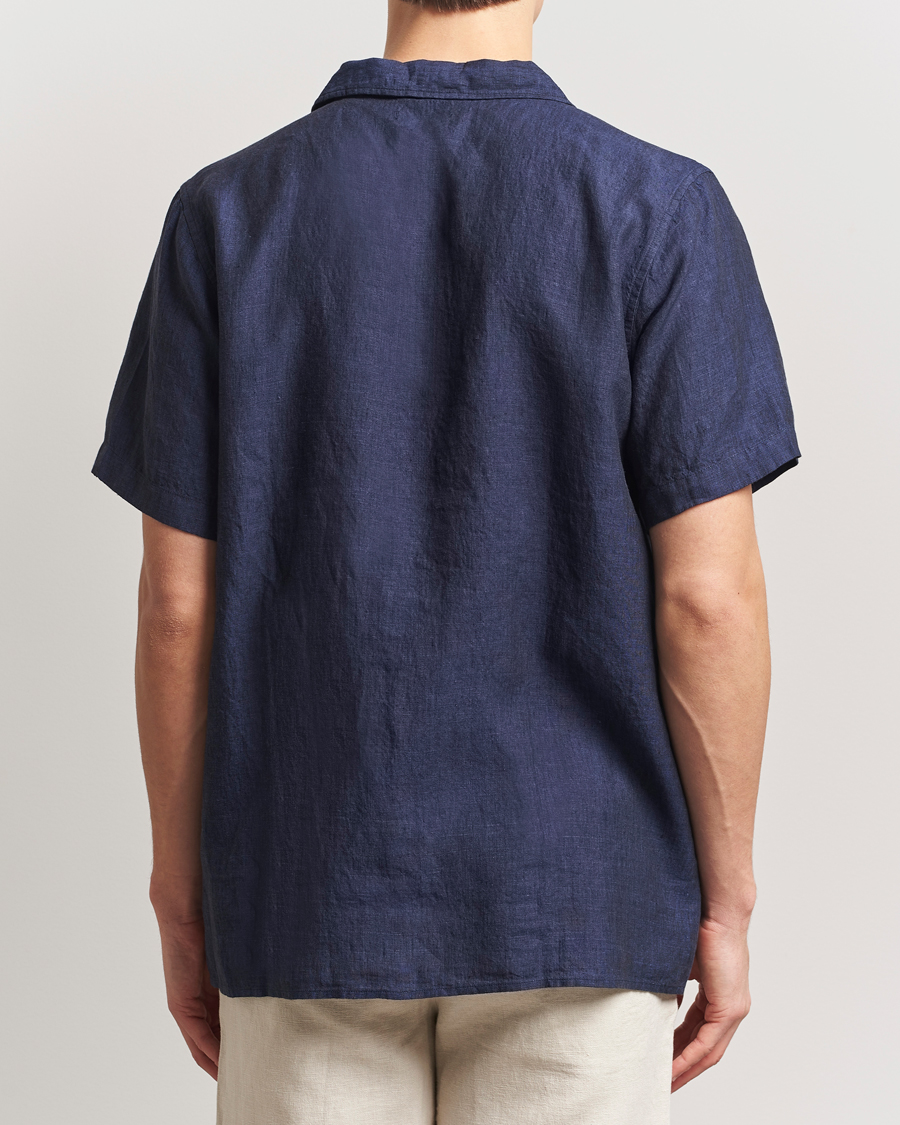 Men | Shirts | KnowledgeCotton Apparel | Short Sleeve Linen Resort Shirt Total Eclipse