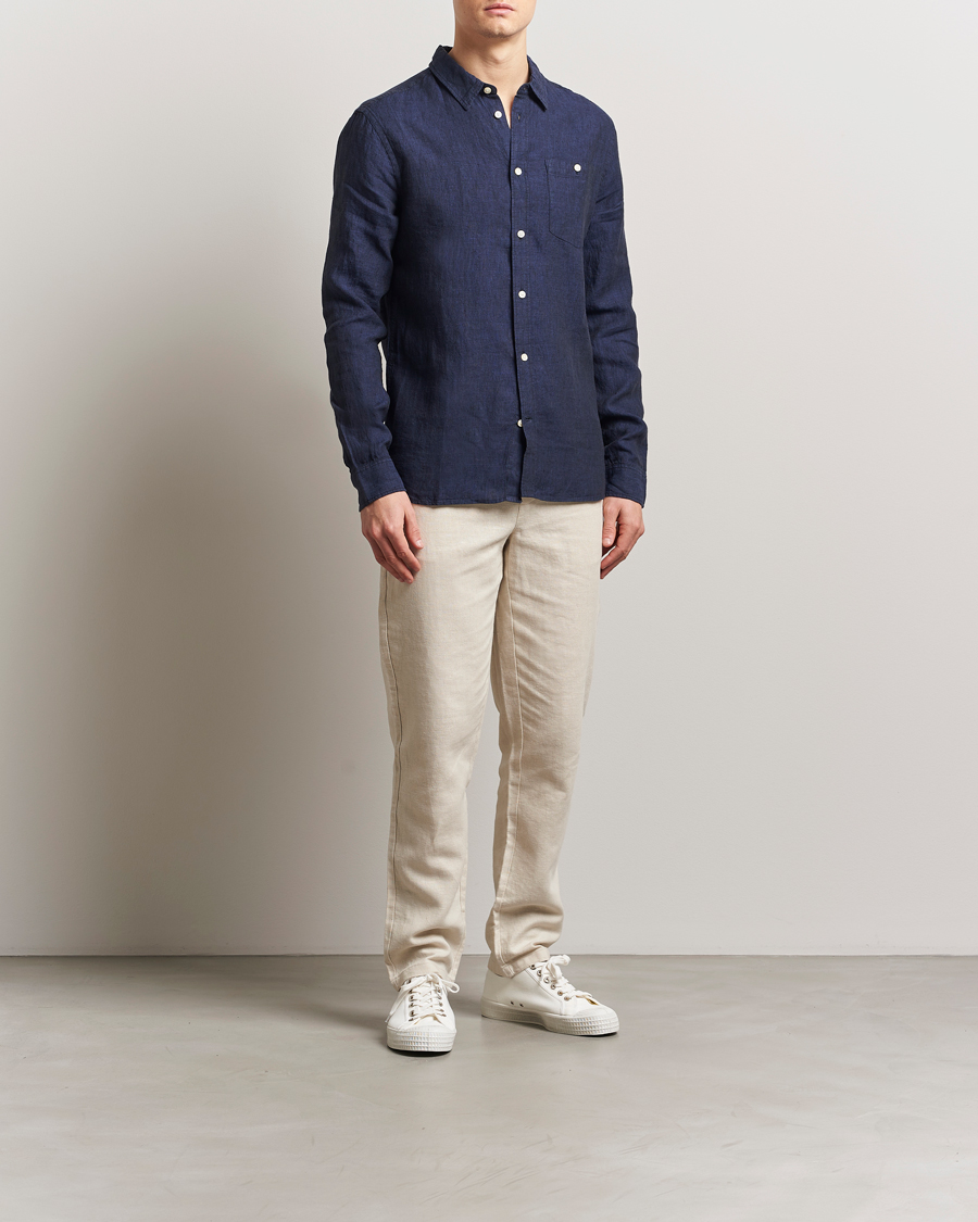 Men | Shirts | KnowledgeCotton Apparel | Regular Linen Shirt Total Eclipse