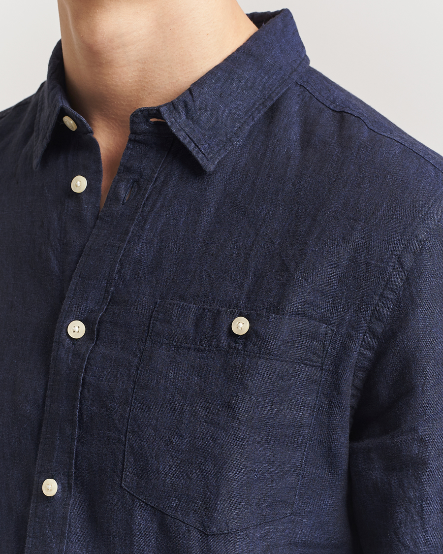Men | Shirts | KnowledgeCotton Apparel | Regular Linen Shirt Total Eclipse