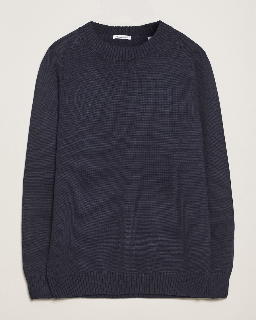 Men | Sweaters & Knitwear | KnowledgeCotton Apparel | Plain Knitted Cotton Crewneck Night Sky