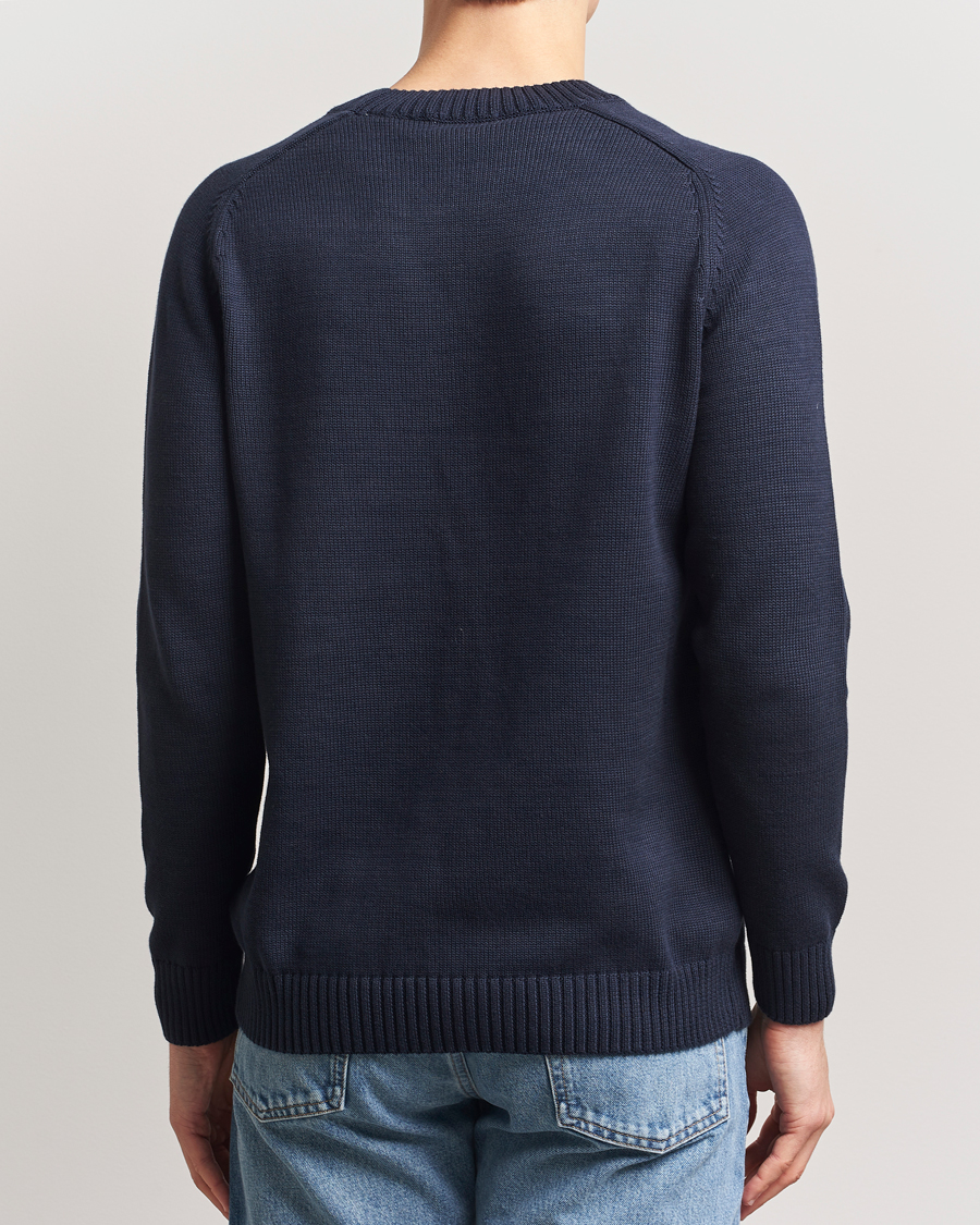 Men | Sweaters & Knitwear | KnowledgeCotton Apparel | Plain Knitted Cotton Crewneck Night Sky