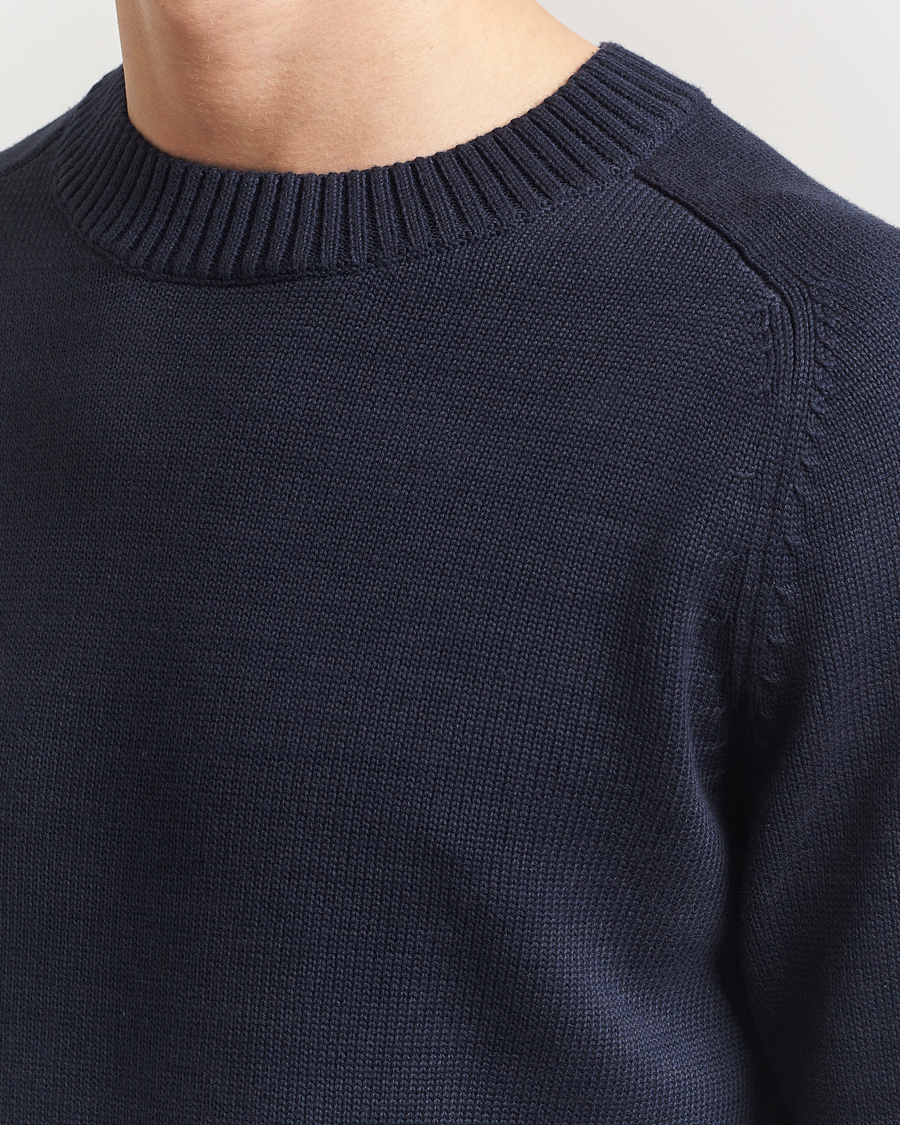 Men | Sweaters & Knitwear | KnowledgeCotton Apparel | Plain Knitted Cotton Crewneck Night Sky