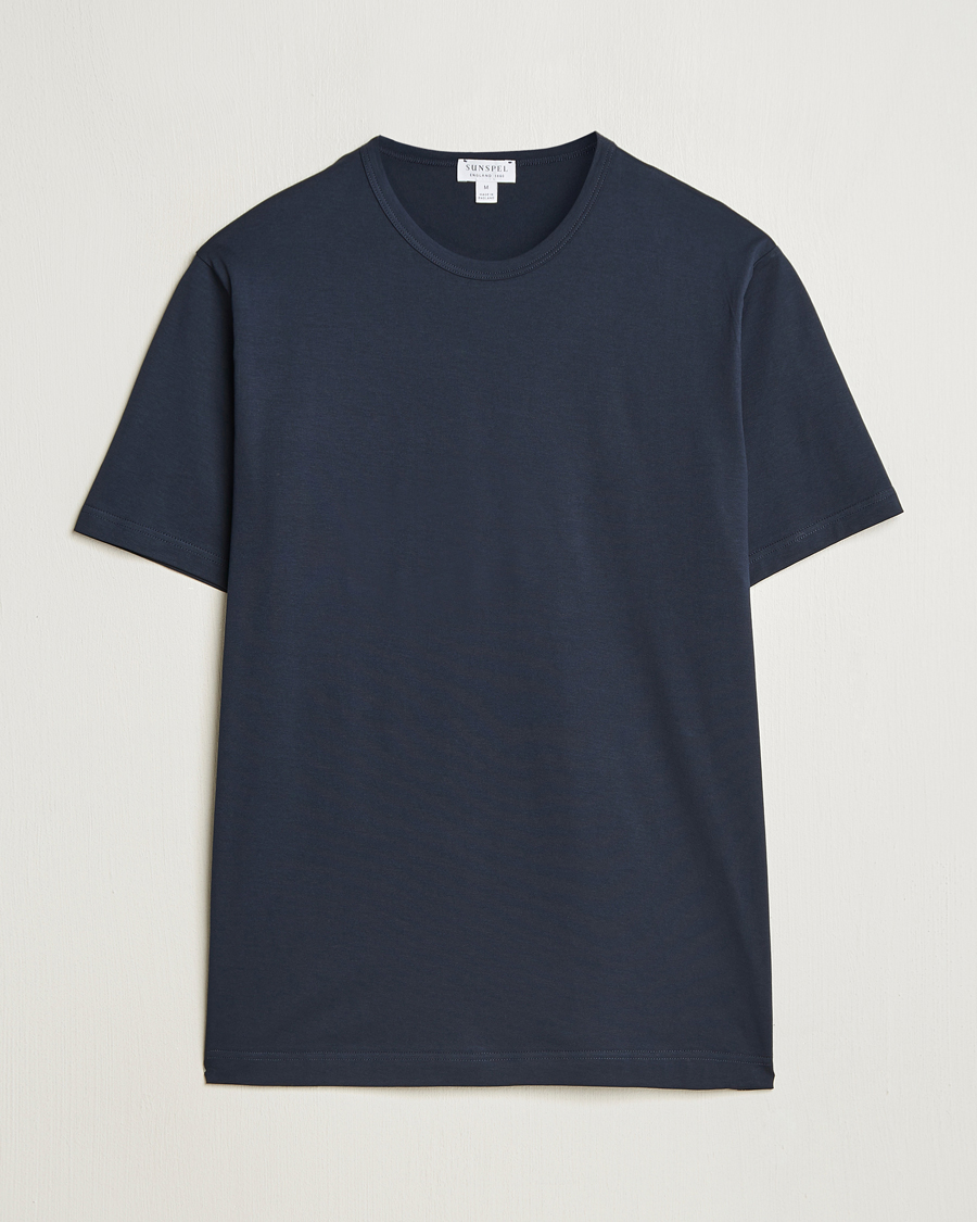 Men | T-Shirts | Sunspel | Crew Neck Q82 Cotton T-Shirt Midnight Navy