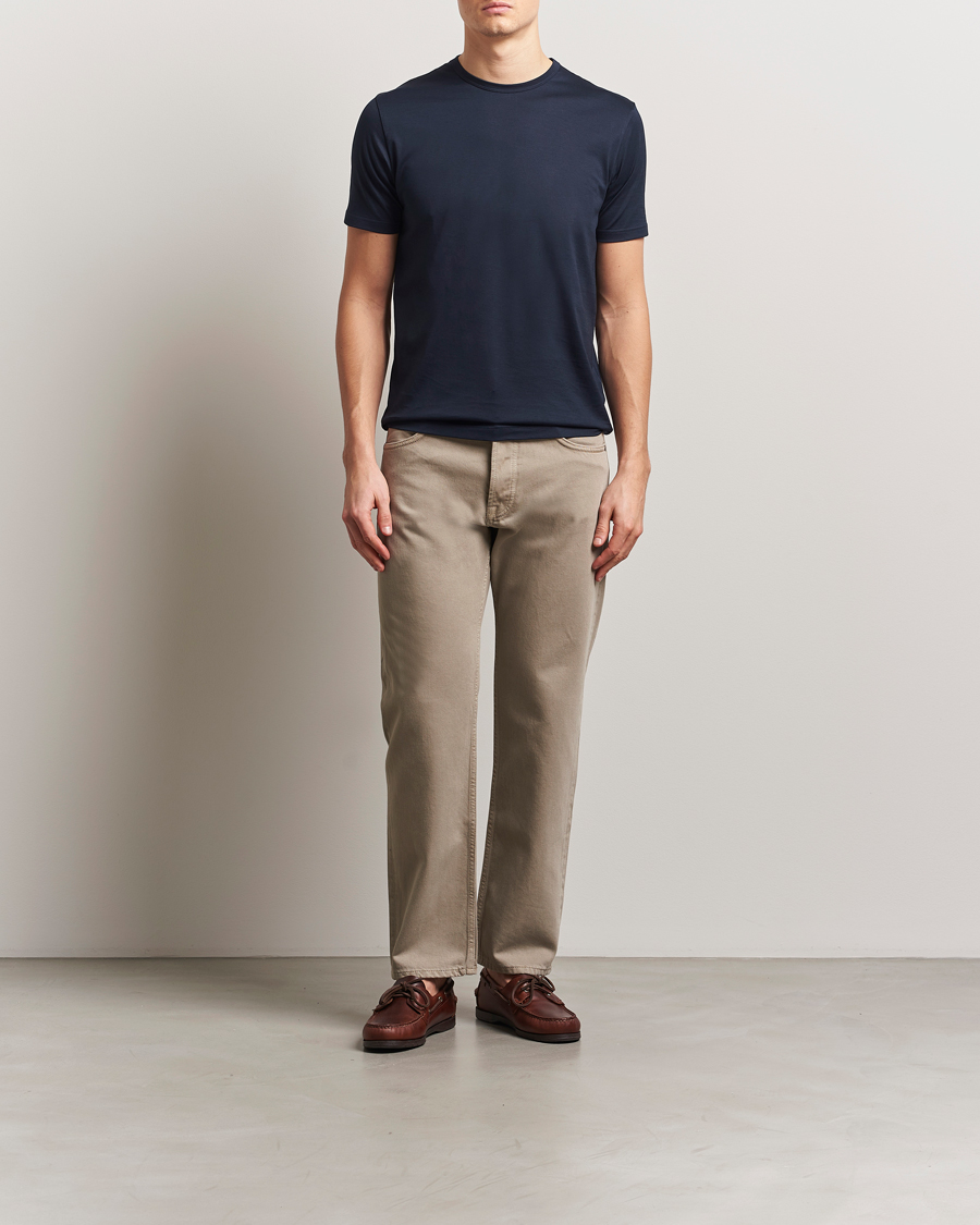 Men | T-Shirts | Sunspel | Crew Neck Q82 Cotton T-Shirt Midnight Navy