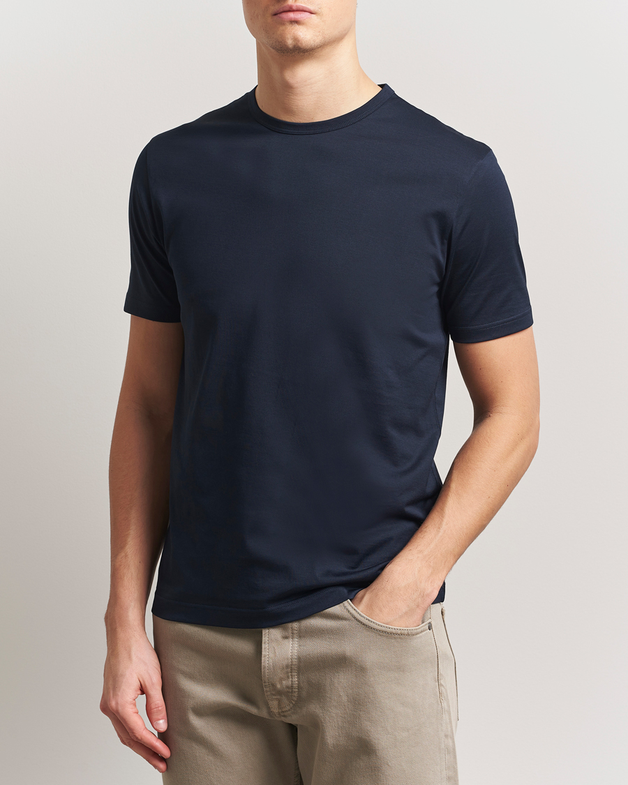 Men | T-Shirts | Sunspel | Crew Neck Q82 Cotton T-Shirt Midnight Navy