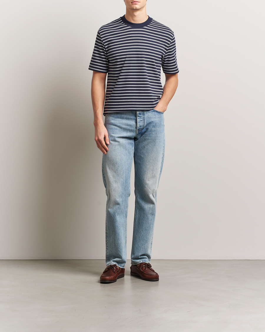 Men | T-Shirts | Sunspel | Heavy Weight Supima Cotton T-Shirt Navy/White