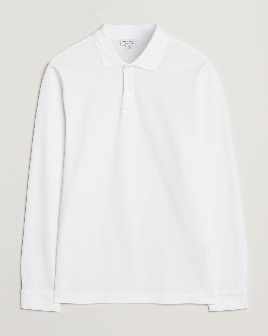 Men | Sweaters & Knitwear | Sunspel | Supima Cotton Long Sleeve Pique Polo White