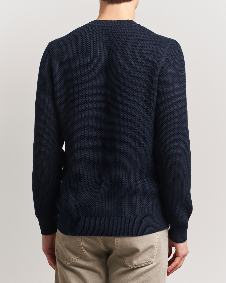 Men | Sweaters & Knitwear | Sunspel | Textured Stich Crew Neck Jumper Navy