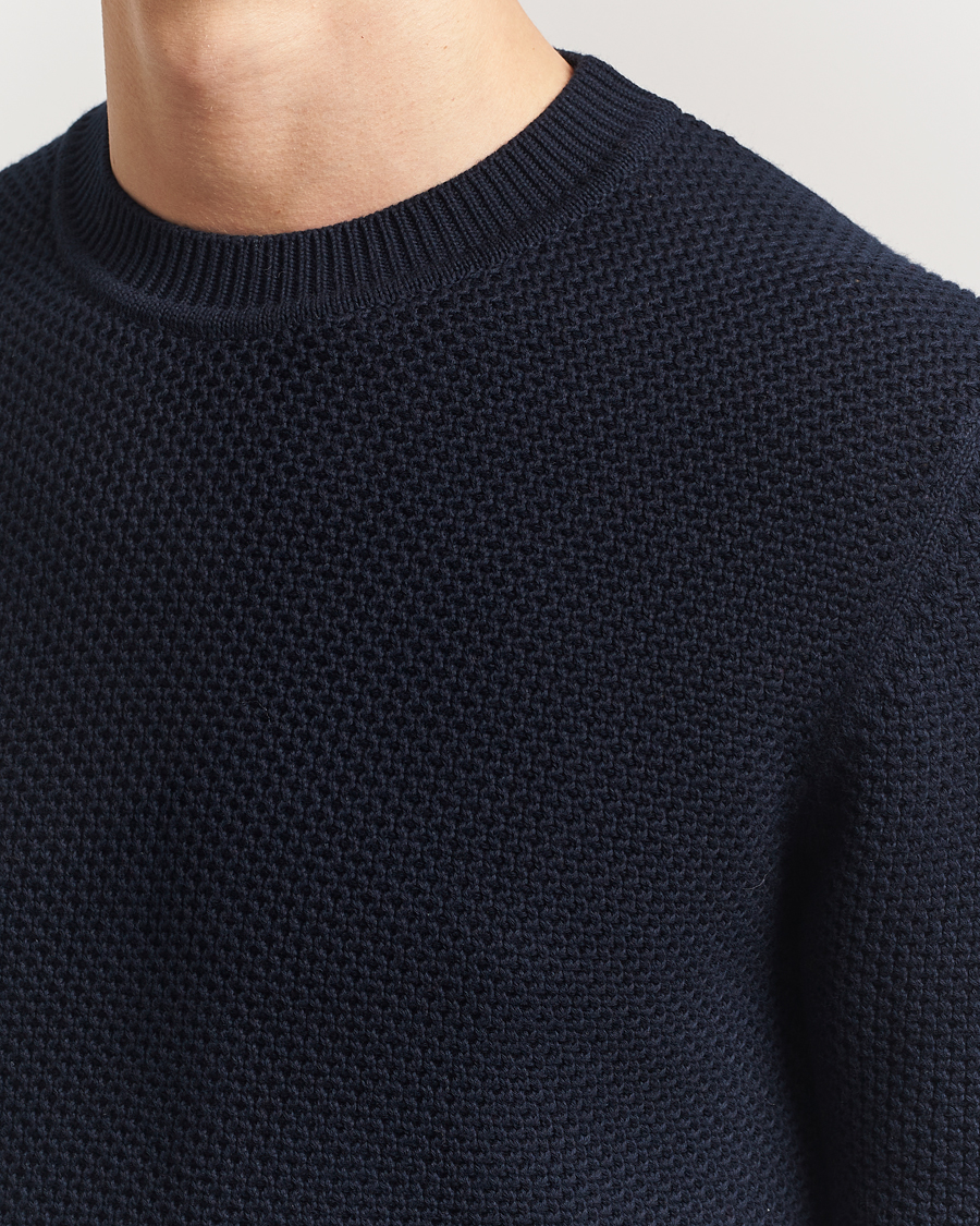 Men | Sweaters & Knitwear | Sunspel | Textured Stich Crew Neck Jumper Navy