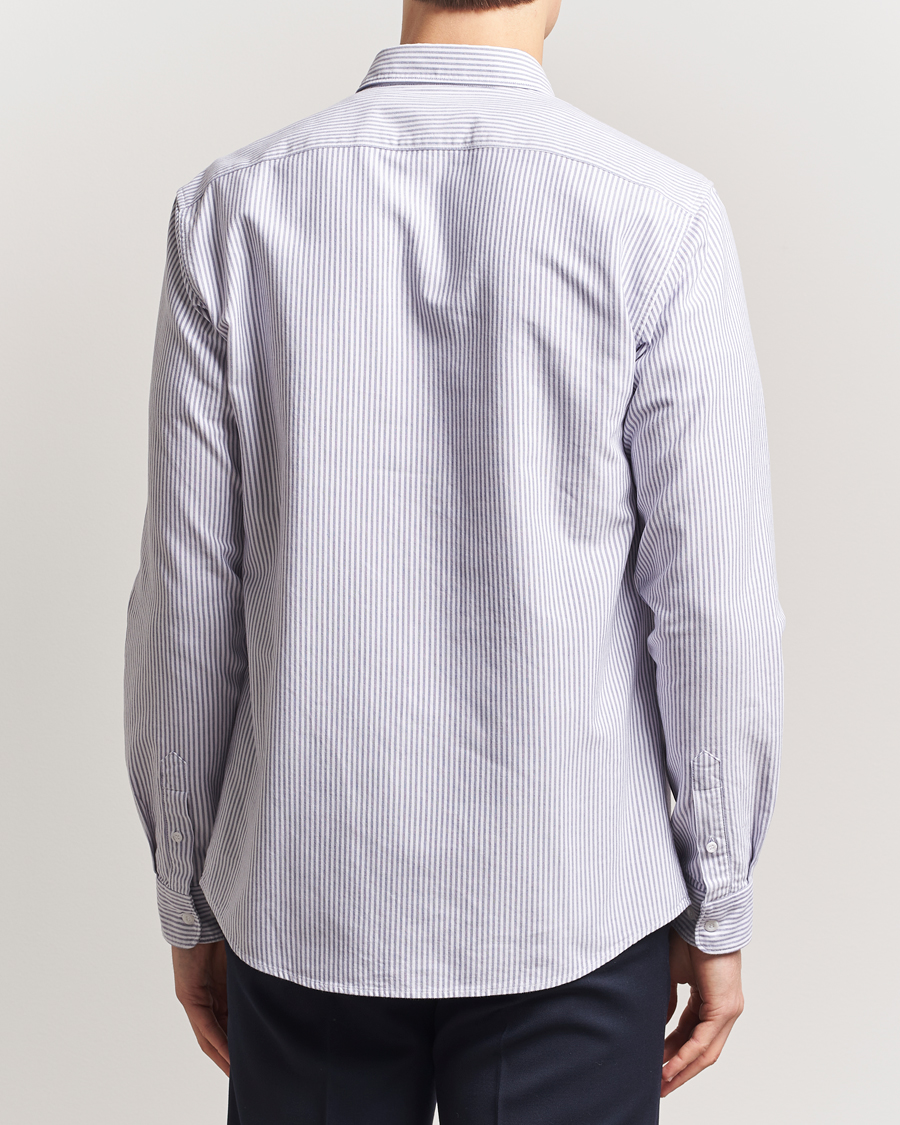 Men | Shirts | Sunspel | Striped Oxford Button Down Shirt White/Navy