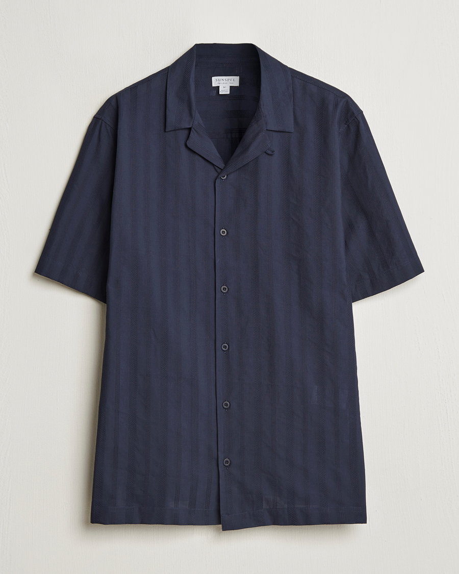 Men | Shirts | Sunspel | Embroidered Cotton Camp Shirt Navy