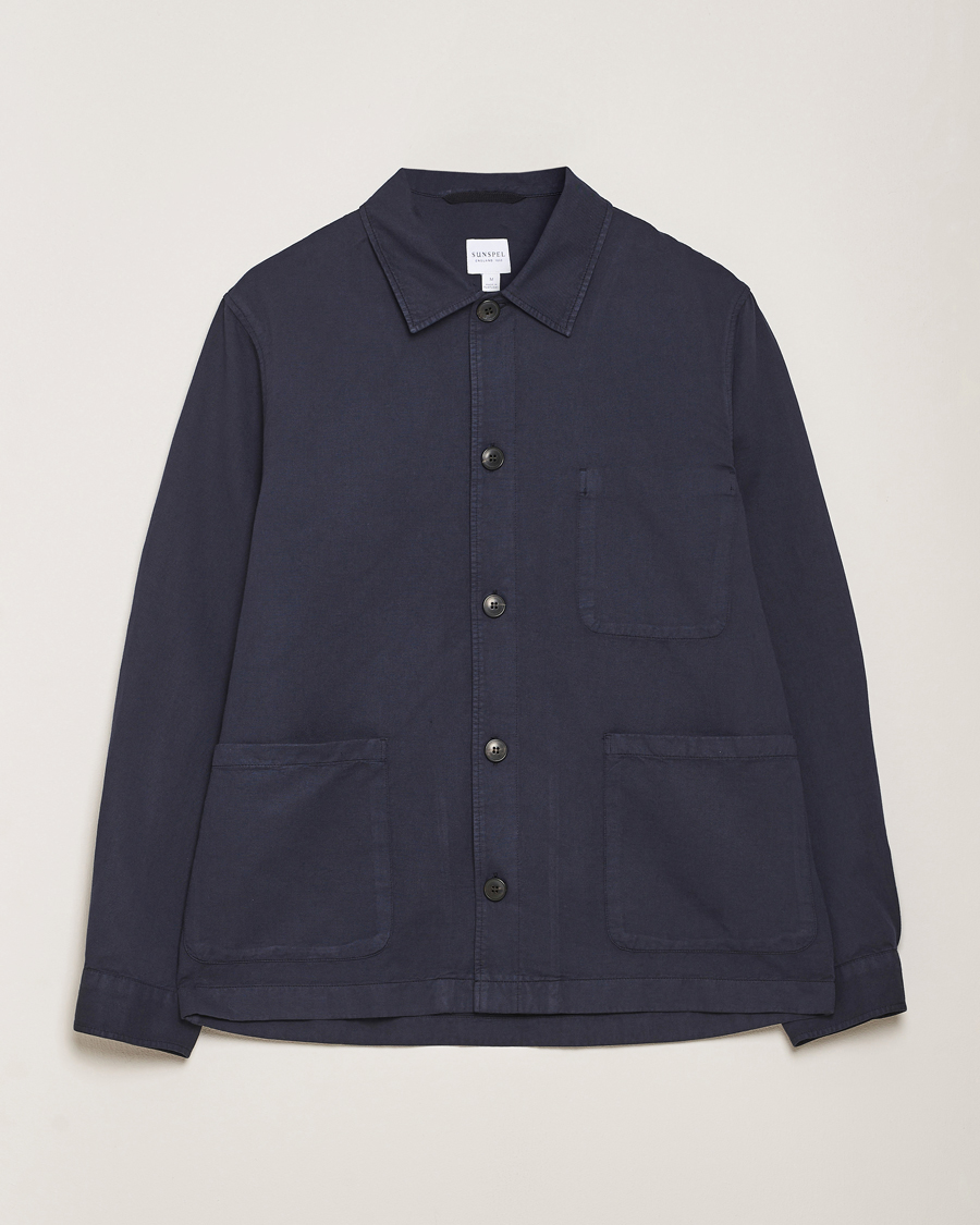 Sunspel Twin Pocket Cotton/Linen Jacket Navy at CareOfCarl.com