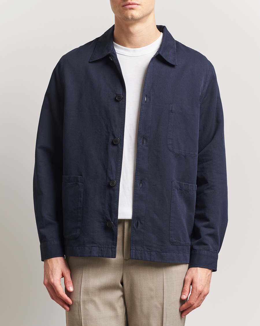 Sunspel Twin Pocket Cotton/Linen Jacket Navy at CareOfCarl.com